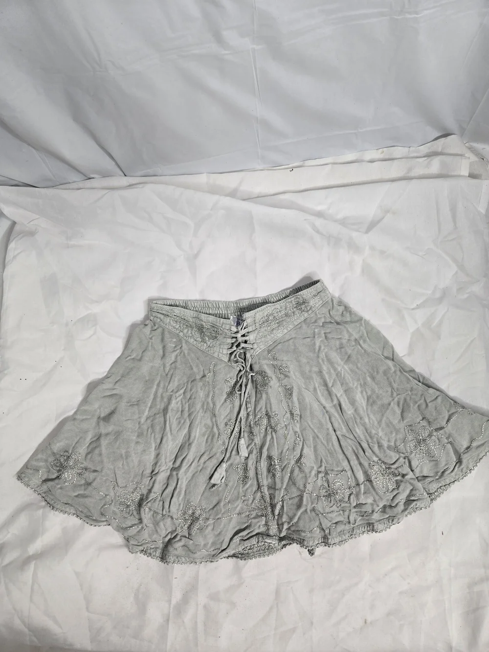 Embroidered Lace-Up Light Blue Circle Skirt